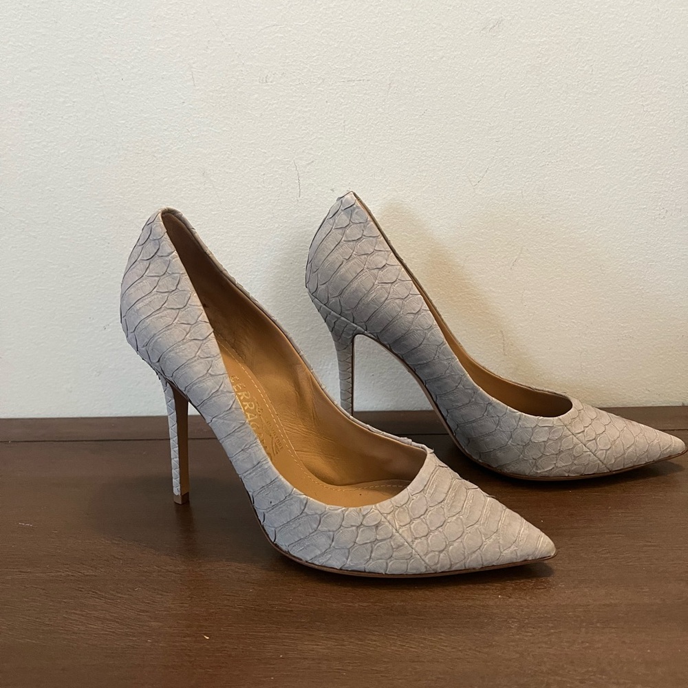 Salvatore Ferragamo Susi Gray Python Texture Heels - image 2